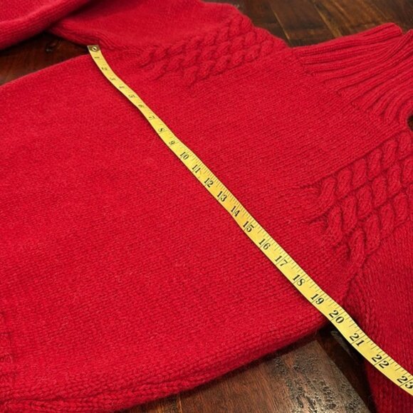 Vintage Ralph Lauren Hand Knit Wool Puff Sleeve Turtleneck Sweater Red Large - Picture 7 of 11
